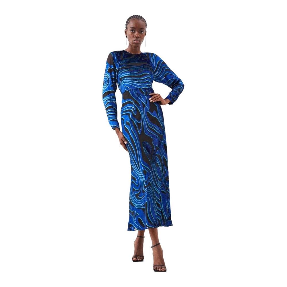 Karen Millen Velvet Devore Midaxi Column Dress Women NWT 8 Petite